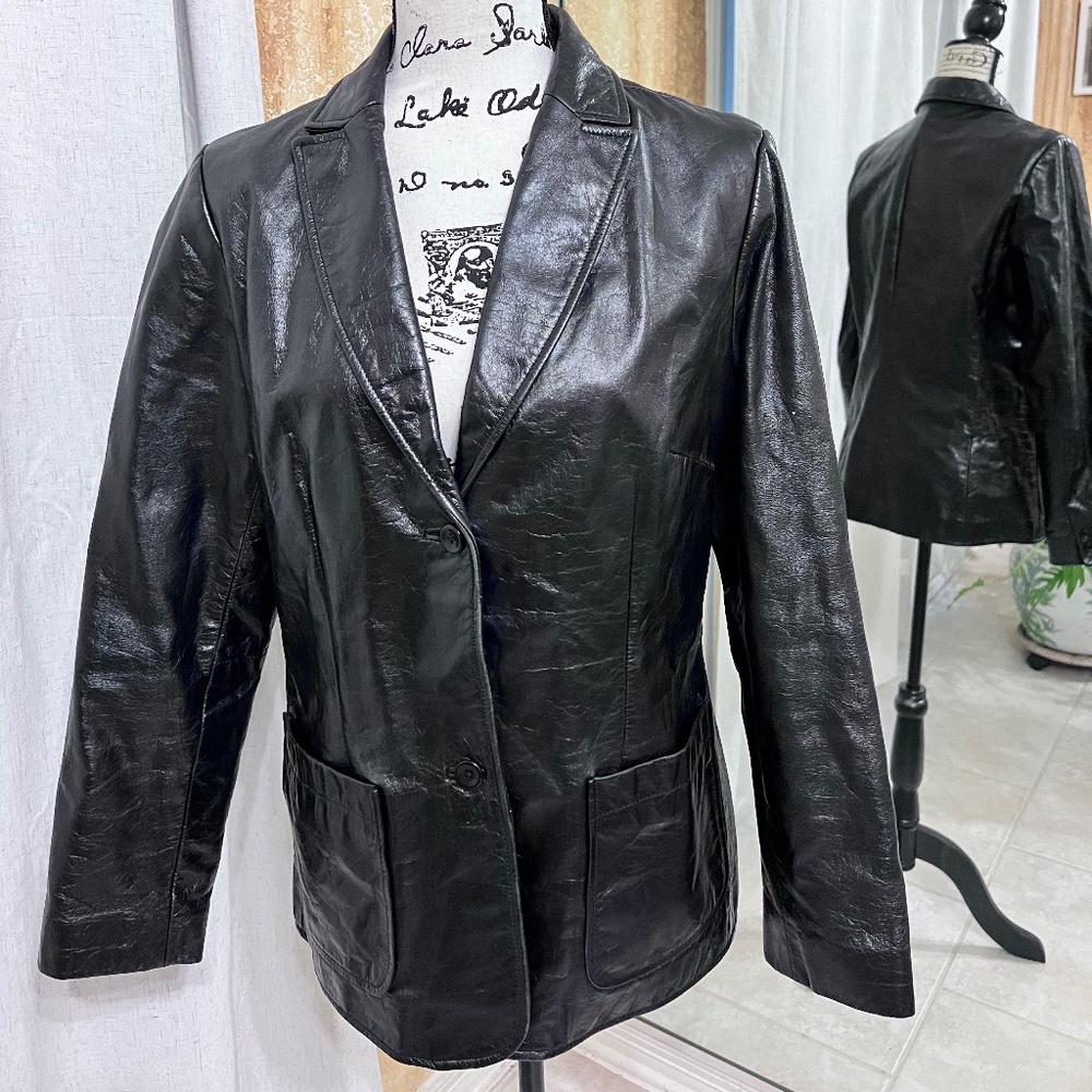 Gap Black Suede Leather Coat - image 1